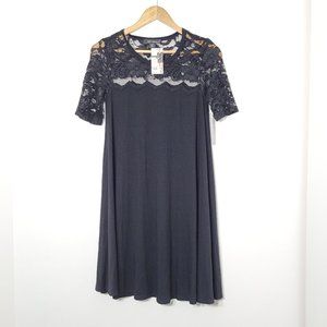 Karen Kane NEW Black Lace Short Sleeve Comfy Casual Business Travel Dress XS NWT